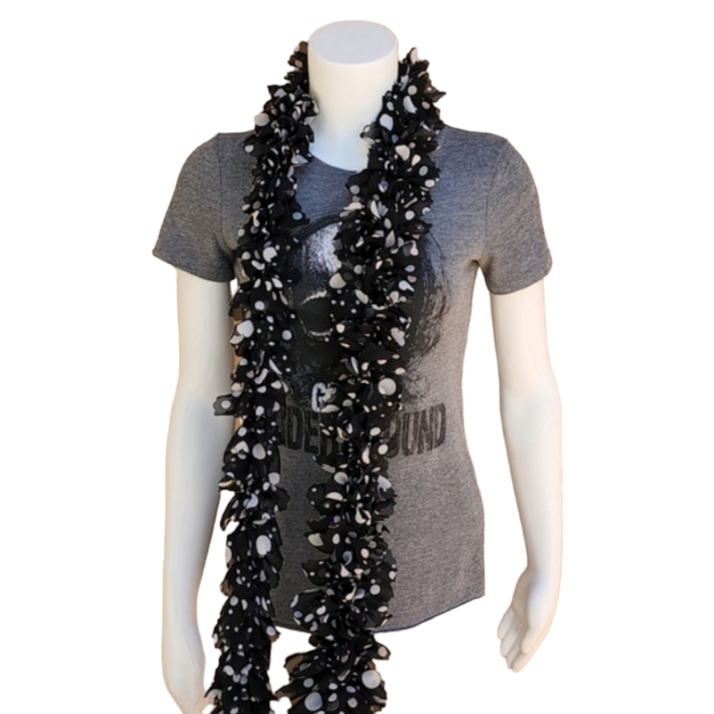 Vintage Handmade Chiffon Pom Pom Scarf Two Scarves Shreds Polka Dots US Cities - Picture 11 of 16